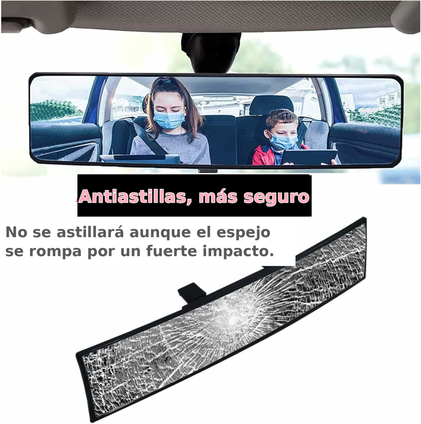 Espejo panorámico con clip interior universal para coche, gran angular