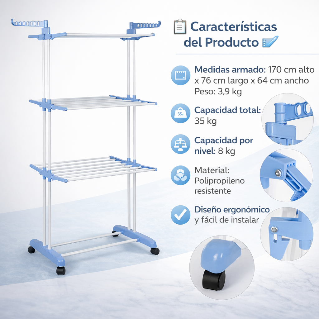 Tender Colgador vertical de Ropa 3 Niveles + ENVIO GRATIS