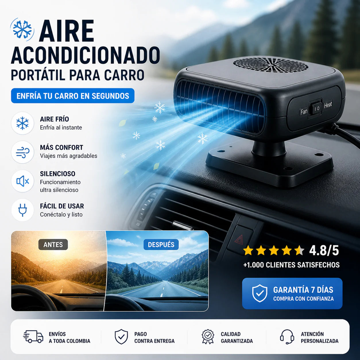 TurboVent Car 3 en 1™ | Ventilador, Calefactor y Desempañador para Carro