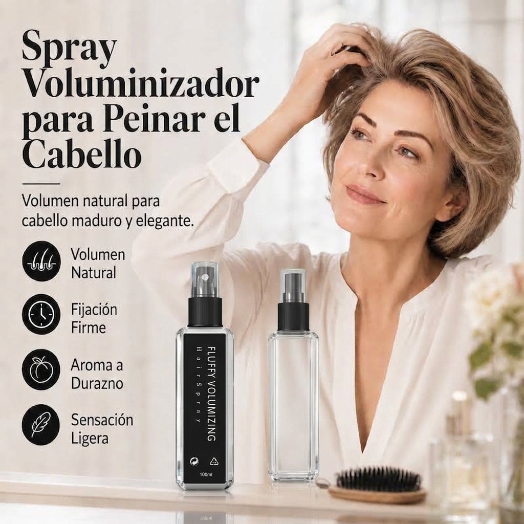 🎉 👩 Spray voluminizador y fijador con aroma a durazno: para un cabello ligero, con volumen y una fijación duradera 2x1.