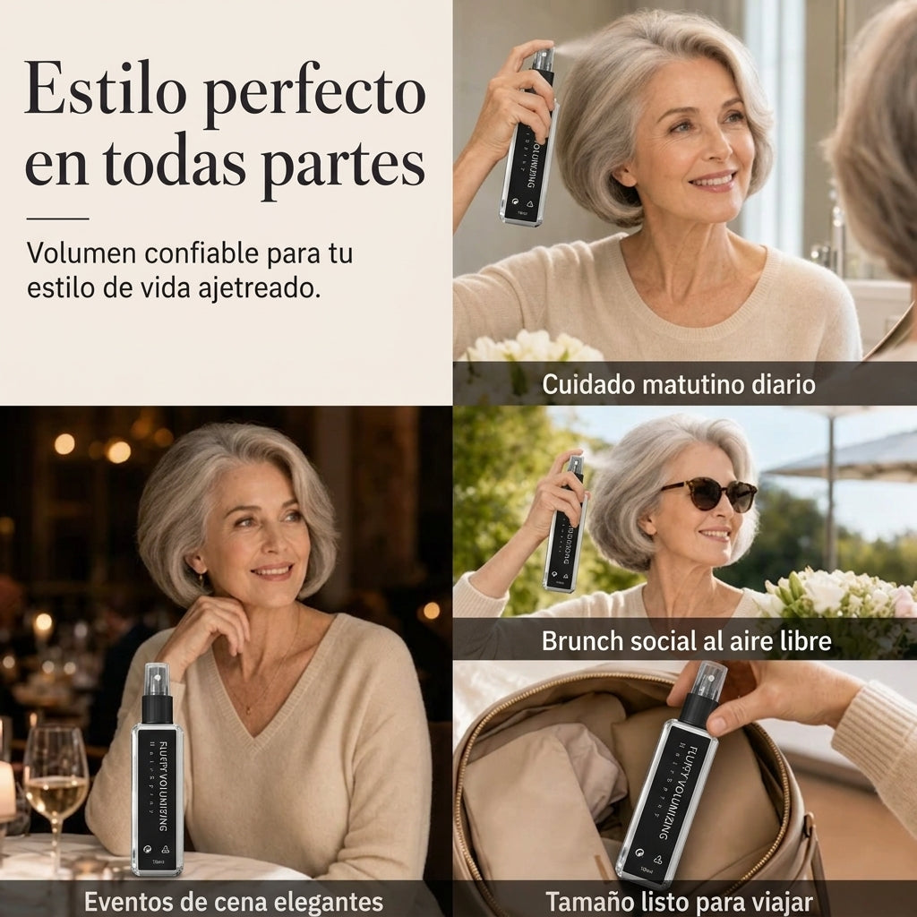 🎉 👩 Spray voluminizador y fijador con aroma a durazno: para un cabello ligero, con volumen y una fijación duradera 2x1.